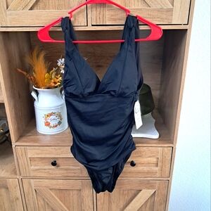 NWT Time & Tru Black Slimming Silhouette One Piece Bathing Suit Swimwear